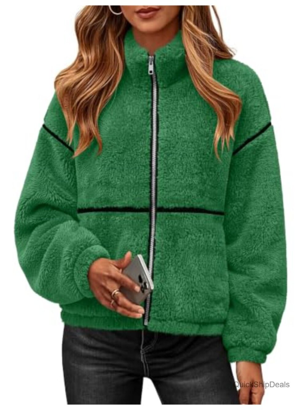 Sherpa Fleece Jacket Zip Up Winter Coat Oversized Warm Fuzzy